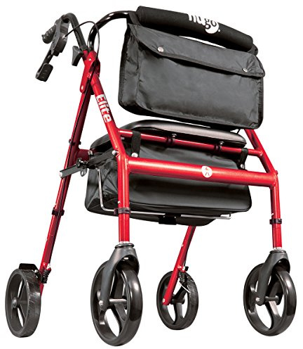 Hugo Mobility 700-961 Foldable Rollator Walker with Seat and Saddle Bag, Red