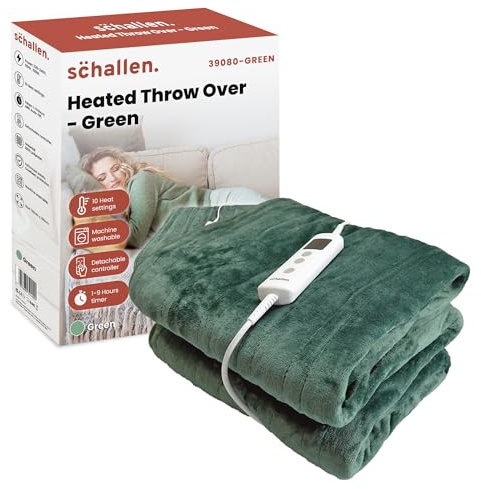 Schallen 120x160cm Soft Heated Warm Throw Over Blanket with Timer and 10 Heat Settings (Forest Green)