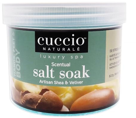 Cuccio Naturale Scentual Salt Soak - Invigorating Salts With An Irresistible Scent - Rejuvenate And Soothe Tired Feet - Softens And Leaves The Skin Fresh And Clean - Artisan Shea And Vetiver - 29 Oz