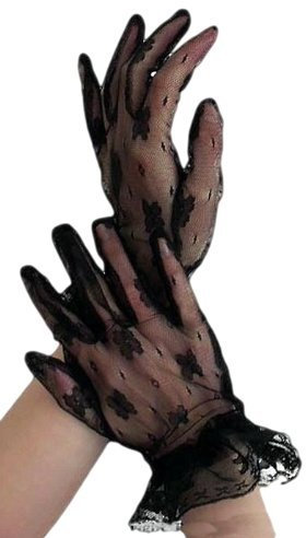 krautwear Elegante schwarze kurze Spitzen Finger Handschuhe