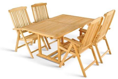 SAM 5tlg. Gartengruppe Kuba, Gartenmöbel aus Teak-Holz, 1 x Auszieh-Tisch Kuba + 4 x Hochlehner Aruba
