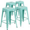 Flash Furniture Barhocker, kommerzielle Qualität, 61 cm hoch, ohne Rückenlehne, Metall, für Innen- und Außenbereich, Thekenhöhe, quadratische Sitzfläche, Eisen, Kunststoff, minzgrün, 4 Stück