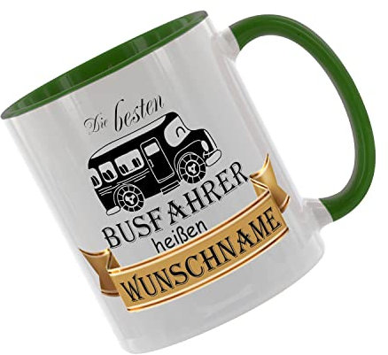 Crealuxe Kaffeetasse 'Die besten Busfahrer heißen (Wunschname)' personalisiert, Spruchtasse, hochwertige Keramiktasse (Grün)