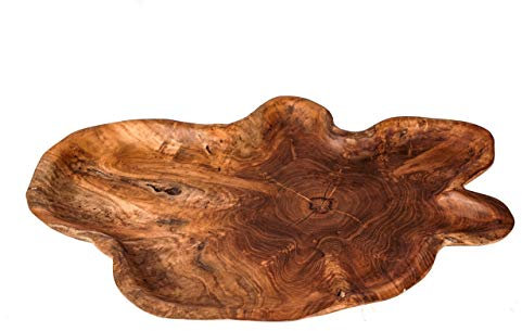 Windalf Große Servierplatte LEONA 52 cm Buffet Holzplatte Holzschale Cateringplatte Handarbeit Teakwurzelholz