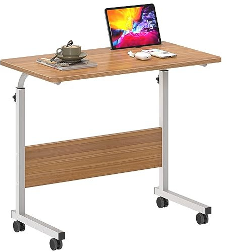 SogesHome Mesa Auxiliar Regulable Mesa Ajustable con Ruedas Escritorio para Ordenador Portátil con Ranura para Tablet y Móvil Cama, Sofá, Lectura y Teletrabajo 80 x 40 cm