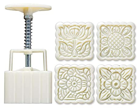 LEAMALLS 5 Pezzi Mooncake Stampa Formine per Biscotti Timbro Presse Muffin e Cupcake con Fiore Fai da Te Utensili da Forno Pasticceria Fondente Decorazione
