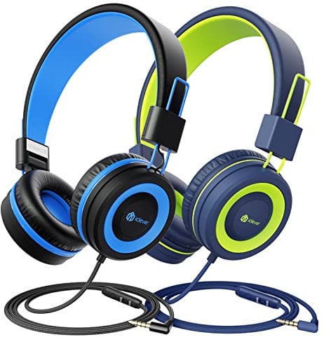 iClever 2 Pack Casque Audio Enfant, Ecouteurs Enfants Filaire, Bandeau Réglable avec 85/94 DB Volume Limité, Ecouteurs Pliable Enfants pour l'Ecole, Voyage