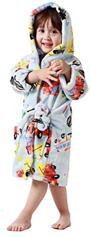 Taigood Bambini Robe Morbido Peluche con Cappuccio in Pile Robe Sonno Robe Accappatoio Boys & Girls Arcobaleno Auto
