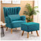 INMOZATA Armchair with Footstool Teal Linen Fabric Occasional Accent Chairs Stunning Shell Wingback Tub Chair with Wood Legs for Living Room Bedroom Lounge (Teal)