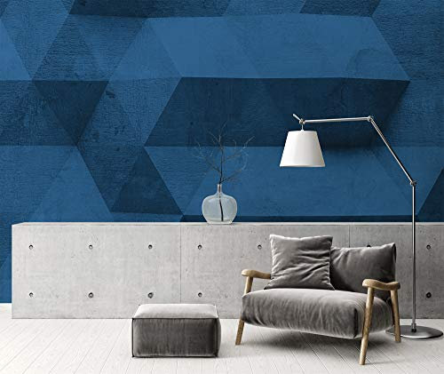 abstrakte XXL Fototapete 3D Effekt Geometrische Tapete Blau Betonoptik Zementstein Cubes 350m x 255m
