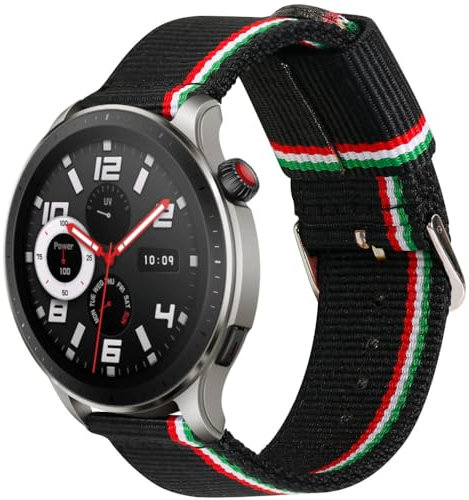 ESTUYOYA Bracelet compatible avec Amazfit Bip 5/Balance/GTR 4/GTR 3 Pro/GTR 3/GTR 2/GTR/GTR 47mm/Stratos 3, Bande en nylon 22mm, Couleurs Drapeau italie - Line