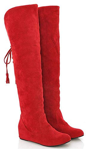 ORANDESIGNE Inverno Tenere Caldo Stivali da Neve Donna Stivali di Pelliccia Stivali Piatto Stivali sopra Il Ginocchio A Rosso 38 EU