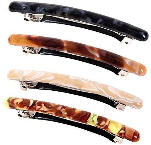 4 Stück Skinny Französische Haarspangen Damen Klein,Schildpatt Haarspange Für Dünnes Haar und Dickes Haar,lang Basic Automatische Haar Clips Set Für Mädchen