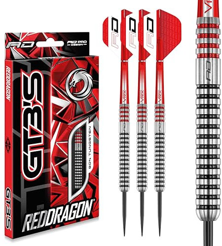 RED DRAGON GT3's 24 gram Tungsten Professional Darts Set with Flights and Nitrotech Shafts (Stems)