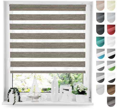 Tom'Shop Tom'Shop® Doppelrollo DuoRollo (Holzlook Grau 130cm x 150cm) Duo Rollos für Fenster Klemmfix ohne Bohren mit Klämmträger Fensterabdeckung Fensterrollo leichte Montage