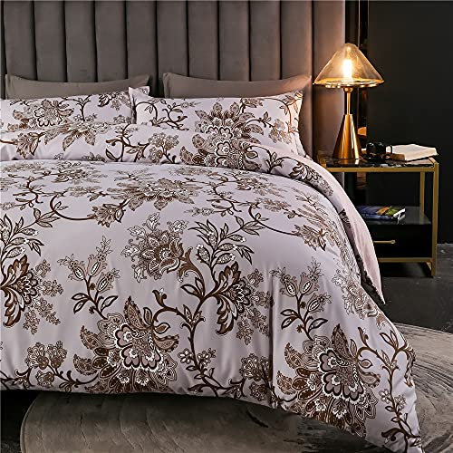 Fansu Luxus Bettbezug Bettwäsche Set 3 Teilig, Mikrofaser Paisley Euporean Muster Drucken Schlafzimmer Bettwaren Bettbezug mit Reißverschluss & 2 Kissenbezüge 50x75cm (Rosa Blumen,200x200cm)