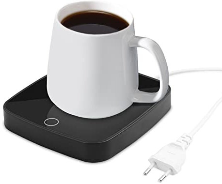 Kqpoinw Calentador de Tazas de café, Calentador Electrico Taza con 3 configuraciones de Temperatura, Calentador de café para Oficina con Sensor táctil para té, café, Leche (Negro)