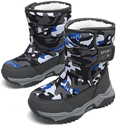 Xinghuanhua Stivali Neve Bambini Grigio 35 EU Impermeabili Caldi e Antiscivolo