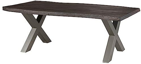 MASSIVMOEBEL24.DE Freeform 5 Baumtisch Mango - Verschiedene Größen, Farben und Gestell, Farbe:grau lackiert, Größe:200x100 cm, Gestell:X-Beine Silber matt