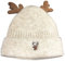 Herbests Damen Weihnachtsmütze Strickmütze Wintermütze Mütze mit Geweih Wollmütze Unisex Weihnachts Gestrickte Mütze Warme Beanie Hat Häkelmütze Hut Weihnachtshüte Geschenk für Männer Frauen Beige