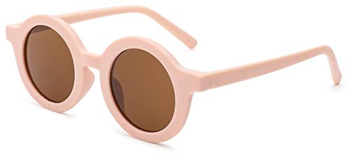 COASION Kinder Sonnenbrille 100 Uv Schutz Retro Rund Unisex Baby Sonnenbrille One Size (B3 Rosa/Braune Linse)