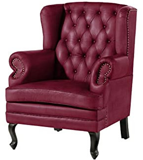 MASSIVMOEBEL24.DE | Chesterfield Ohrensessel aus Echtleder #401 | aus echtem Büffel-Leder - Rot | 88x81x105 cm | mit Nieten | Lounge-Sessel Sofasessel Relaxsessel