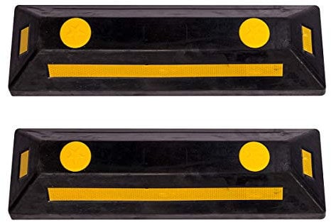 RMAN 2er Radstopper Parkplatzbegrenzung Gummi Radstopp-Parkbegrenzung Parkplatz-Markierung für gewerbliche und Private Parkhäuser Reflektierende Anfahrschutz 56x15x10cm