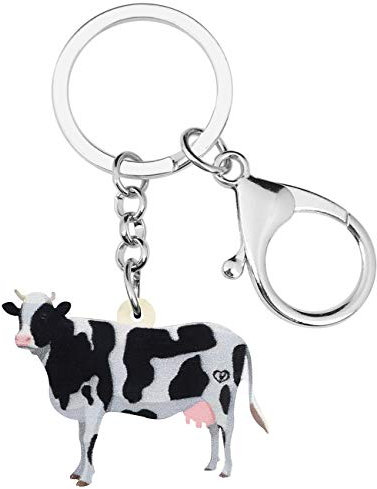 DUOWEI Porte-clés en acrylique en forme de vache mignonne pour femme (noir), Noir , M