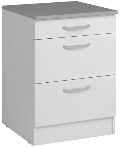 Miroytengo EKO 3 Schubladen Modul Unterschrank Küchenschrank Küche 60 cm Matt Weiß Moderne Aufbewahrung