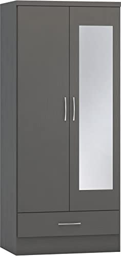 Seconique Nevada Mirrored 2 Door Wardrobe in 3D Effect Grey