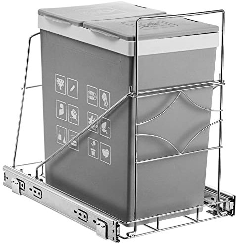 YOUEON Pull Out Mülleimer unter Schrank, Einstellbare Edelstahl unter Spüle Mülleimer Herausziehen, Slide Out Müllregal, Fit für Max. 35 Quarts Mülleimer (Nicht im Lieferumfang Enthalten)
