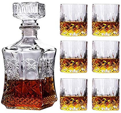 Vasos Whisky Cristal Juego De Copas De Whisky For Vino, Botella De Vino De Girasol Cuadrada + 6 Copas De Whisky