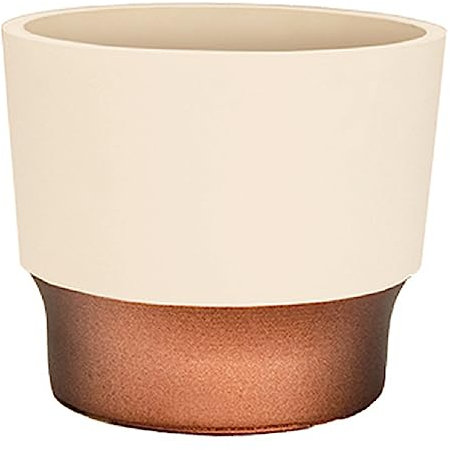 The HC Companies 17,8 cm runder Premium-Kunststoff-Übertopf mit Ablaufstopfen, Vanille-Bisque mit Kupferboden