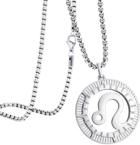555Jewelry Stainless Steel Leo Necklace for Wife, Horoscope Constellation Necklaces for Women ‎& Ladies, Zodiac Sign Pendant for Men, Astrology Necklace for Her, 20 Inch, Silver