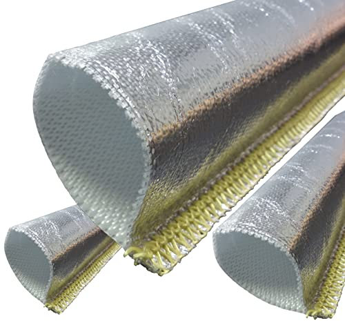 1m Alu-Titan Hitzeschutzschlauch ID-Ø 20mm gekettelt | VIELE LÄNGEN & GRÖSSEN 10-100mm | UV-stabil | Thermoschutz Schlauch Isolierschlauch Kabelschutz Wärmeschutz Ölleitung Brandschutz| Premium
