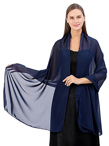 Duories Mehrfarbig Polyester Einfarbiger Chiffon Männerschal oder Damenschal, Braut Brautjungfer Hochzeitskleid Seidentuch, Stola für Abendkleid Hochzeit, Bankett, die Party, Festival,Navyblau