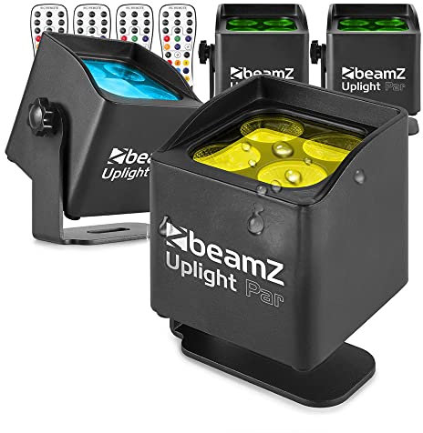 4X BeamZ BBP44 Wireless Battery Uplighter Package – IP65 Waterproof Event Lighting Packages with 4x4W RGBW LEDs, 25-Hour Battery Life & Remote Control, Wireless Uplighters for Indoor & Outdoor Events