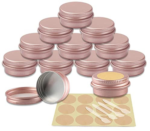 YANCAER 24 Piezas Tarros de Aluminio con Tapa Rosca 10ml Rosa mate - D35mm x H17mm, Tarros Cosméticos Vacios, Latas de Aluminio Cosmetica Envases Viaje para Bálsamo Labial, Loción, Crema, Velas