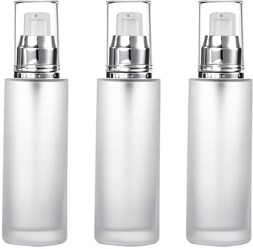 ASTRQLE 3Pcs 60ml/2oz Empty Frosted Glass Lotion Pump Bottles for Skincare | Leakproof, Even Liquid Output, Portable Travel Size, Lightweight, Refillable Soap Dispenser Bottle for Toiletry Essential Oil