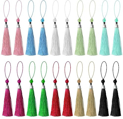 20 Stück Mini Quasten, BetterJonny Seidig Weiche Bunte Quasten 10 Farben Handgefertigtes Quasten für Schmuckherstellung DIY Bastelzubehör Lesezeichen Wohnkultur, 2 Stück pro Farbe