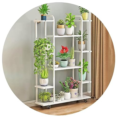 LIGUOYI Metall Blumentreppe 4/5/6 Stufen Blumenetagere Mit Rad, Blumentopf Dekos Blumentreppe Mit Aufhängestange, Belastbarkeit 150kg, Blumentopf Organizer Halter Regal Für Drinnen Und Draußen