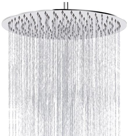 Pommeau de Douche à Effet Pluie Katezon à Haut Débit en Acier Inoxydable, Support Mural et Plafond Universel Pour Salle de Bain (30cm Chromée)