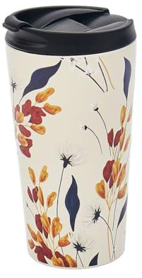 ECO CHIC Tasse à café thermique réutilisable | Tasse de voyage isotherme en acier inoxydable avec couvercle anti-fuite | Utilisable pour boissons chaudes et froides (Fleurs Beige)