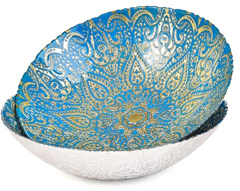 Sungmor 2 x 31,8 cm große, dicke Glas-Schalen, marokkanischer Stil, dekorative Servierschalen, schöne Tafelaufsatz, Snack-Schüssel, Salat-Rührschüssel, Küchentheke, Display Tablett für Brot, Gemüse