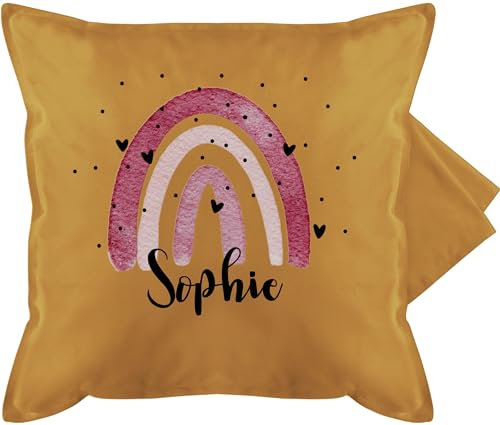 Kissenbezug - Boho Regenbogen I Boho Rainbow - 50 x 50 cm - Gelb - personalisiertes kissen name namenskissen bohemian kita kuschelkissen regenbogenkissen individuell personalisierter pillow