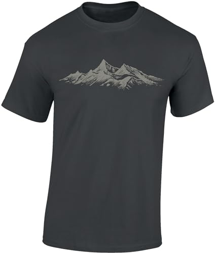 Baddery Kinder Freizeit-T-Shirt: „Alpengipfel“ - Kurzarm Alltags-Shirt mit Outdoor-Motiv für Jungen & Mädchen (Grau 140)