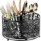 YIUKEA 360° drehbarer Utensilien-Caddy – Besteckkorb mit 4 Fächern, Metall-Besteck-Organizer mit Griff für Party, Camping, Picknick, Küchentheke, Büro (schwarz)