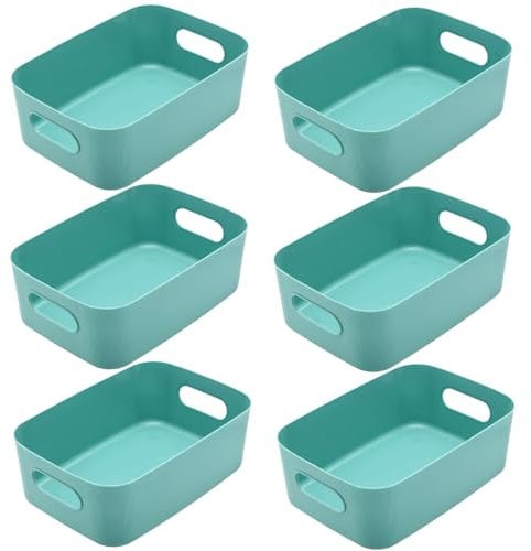 LOSYHU 6Pcs Plastic Storage Boxes, Multiple Colors Storage Boxes with Handle, Rectangular Cupboard Organiser Stackable Plastic Baskets for Kitchen, Cupboard, Home, Office – Green