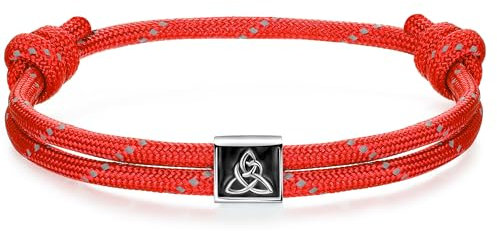J.Endéar Nautisches Armband für Herren, Keltischer Knoten Armband Silber 925 für Damen, Surf Segeltau Paracord Armband Rot für Jungen