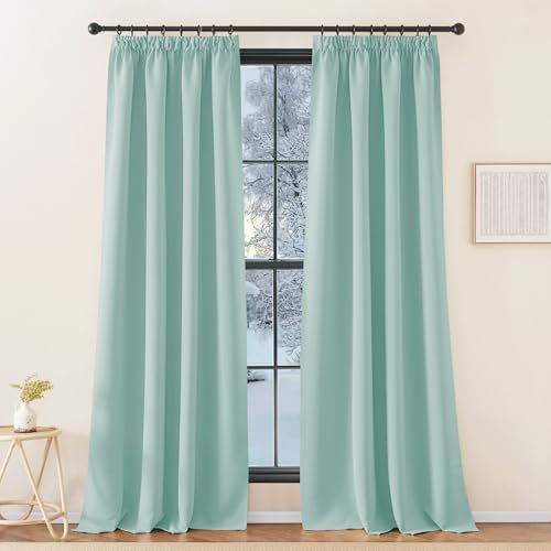 KGORGE Übergardinen mit Kräuselband Wohnzimmer Gardinen Grün Blickdicht 2er Set 260 x 140 cm(HxB) Extra Lange Vorhänge für Schiene Thermovorhang Hitzeschutz Kräuselband, Hellgrün